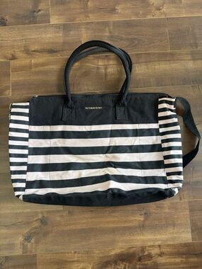 Victoria's Secret Black and White Striped Canvas Tote